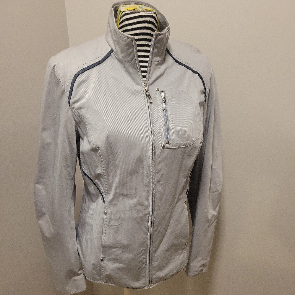 Play Dry with Bobby Jones X-H20 Gray with Navy Trim Full-Zip Golf Jacket